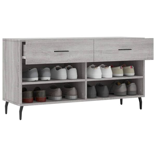vidaXL Banco zapatero madera de ingeniería gris Sonoma 102x35x55 cm
