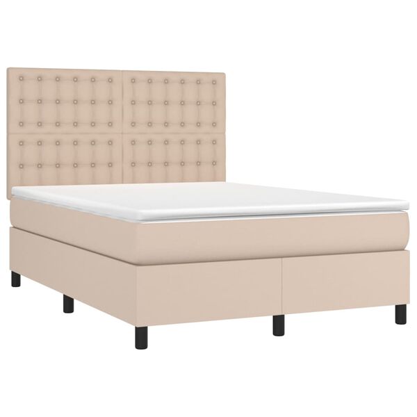 vidaXL Cama box spring con colchón cuero sintético capuchino 140x200cm