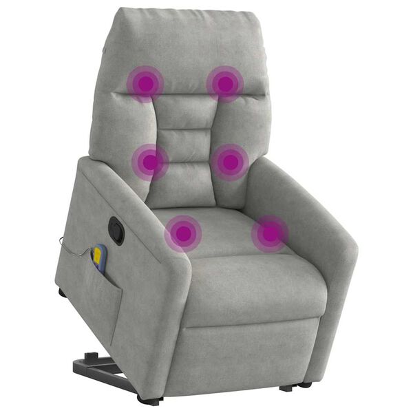 vidaXL Sill&oacute;n reclinable de masaje elevable tela microfibra gris claro