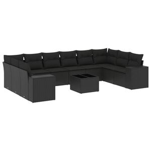 vidaXL Set de sof&aacute;s de jard&iacute;n 11 pzas y cojines rat&aacute;n sint&eacute;tico negro