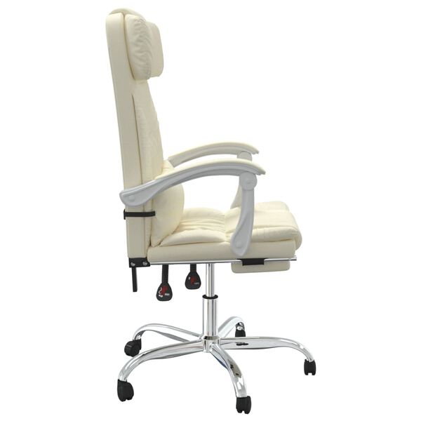 vidaXL Silla de oficina reclinable cuero sintético crema
