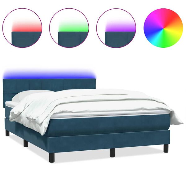 vidaXL Cama box spring con colch&oacute;n y LED terciopelo azul oscuro 140x220 cm