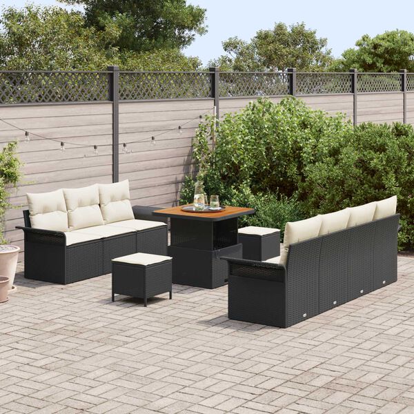 vidaXL Conjunto de sof&aacute; de jard&iacute;n 10 pcs Negro rat&aacute;n sint&eacute;tico