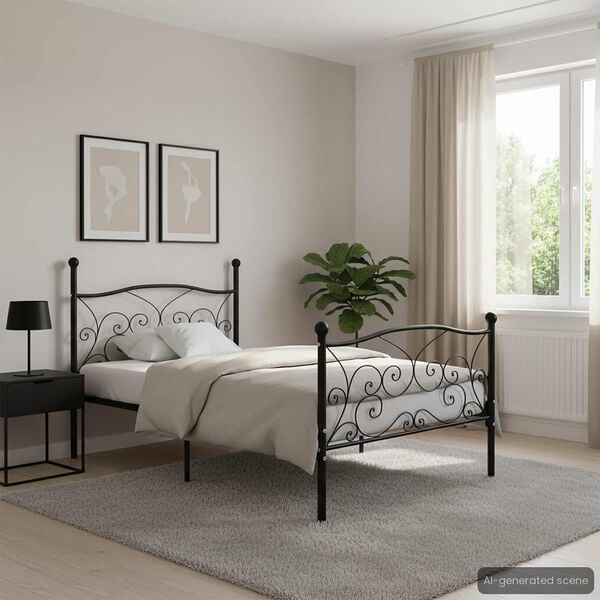 vidaXL Estructura cama con somier sin colch&oacute;n metal negro 100x200 cm
