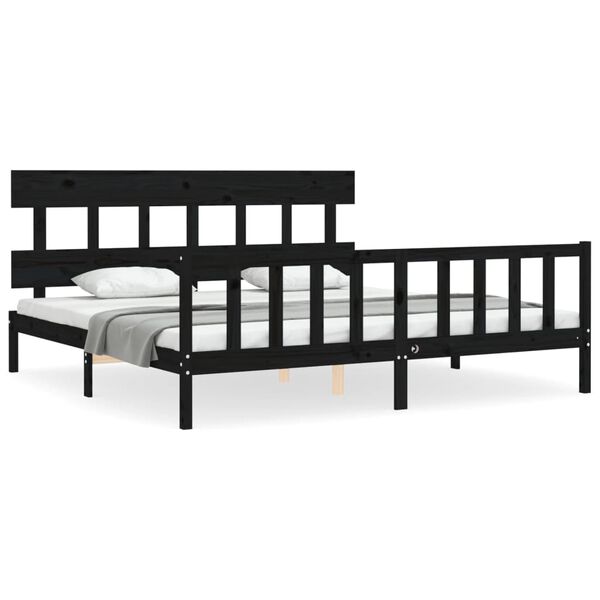 vidaXL Estructura de cama con cabecero madera maciza negro 200x200 cm