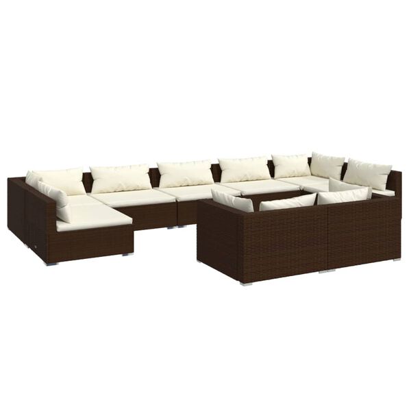 vidaXL Set muebles de jard&iacute;n 9 piezas y cojines rat&aacute;n sint&eacute;tico marr&oacute;n