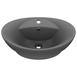 vidaXL Lavabo lujoso con rebosadero cer&aacute;mica gris oscuro 58,5x39 cm