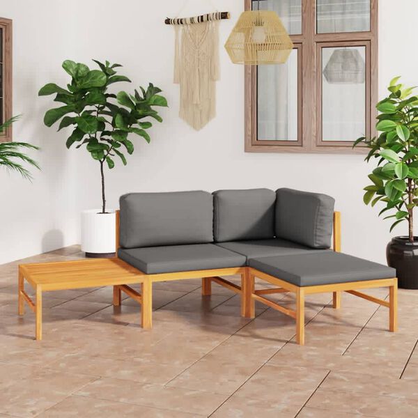 vidaXL Set de muebles de jard&iacute;n 4 pzas madera de teca y cojines gris