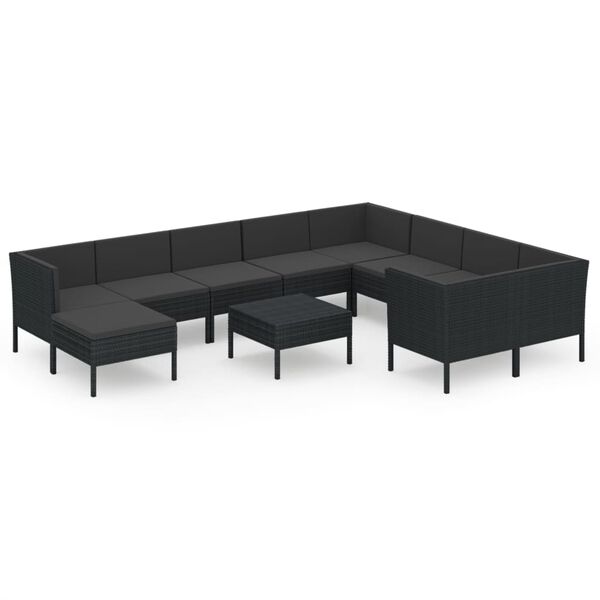 vidaXL Set muebles de jard&iacute;n 11 pzas y cojines rat&aacute;n sint&eacute;tico negro