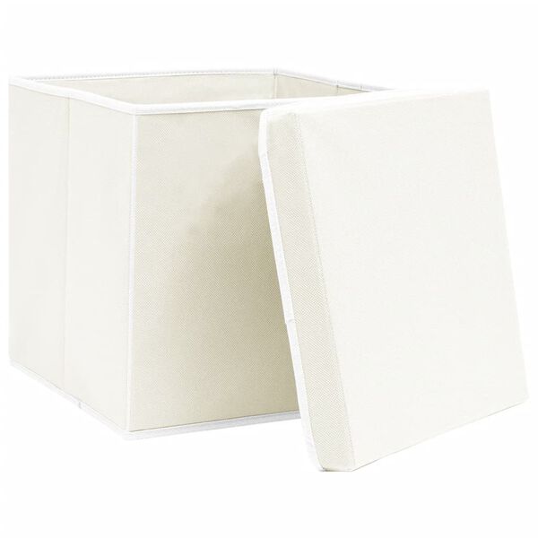 vidaXL Cajas de almacenaje con tapas 4 uds tela blanco 32x32x32 cm