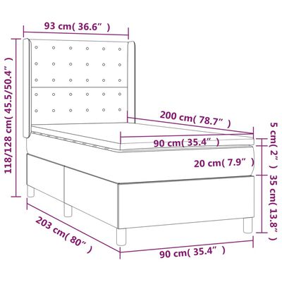 vidaXL Cama box spring con colchón cuero sintético gris 90x200 cm