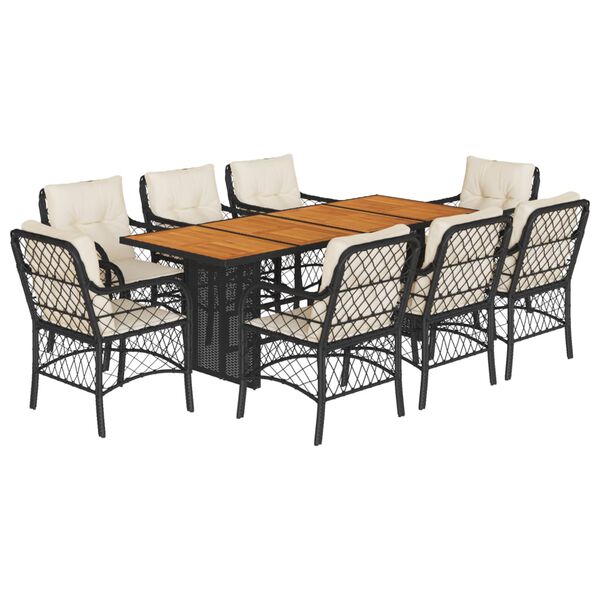 vidaXL Set de comedor de jard&iacute;n 9 pzas y cojines rat&aacute;n sint&eacute;tico negro