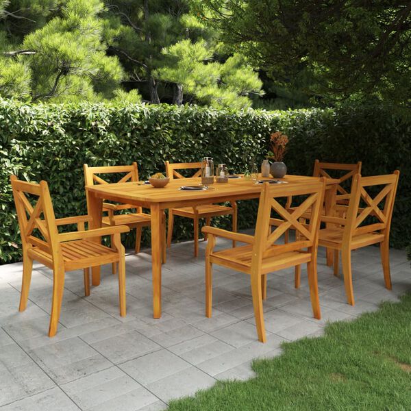 vidaXL Juego de comedor de jard&iacute;n 7 piezas madera maciza de acacia