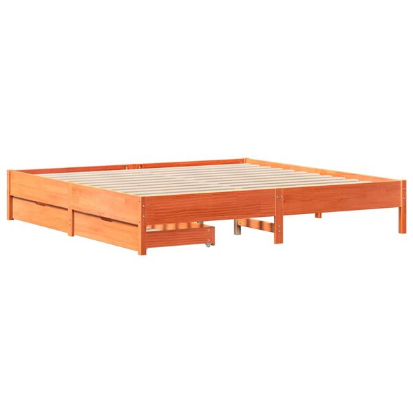 vidaXL Cama sin colch&oacute;n madera maciza de pino marr&oacute;n cera 180x200 cm