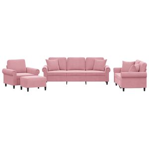 vidaXL Juego de sof&aacute;s con cojines 4 piezas terciopelo rosa