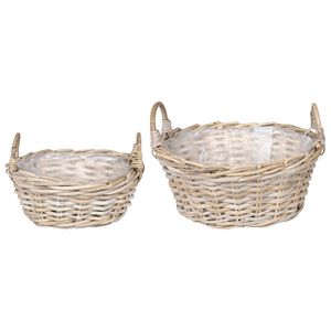 vidaXL Cesta para Plantas con almacenamiento 2 pcs Gris Ratan Lacak