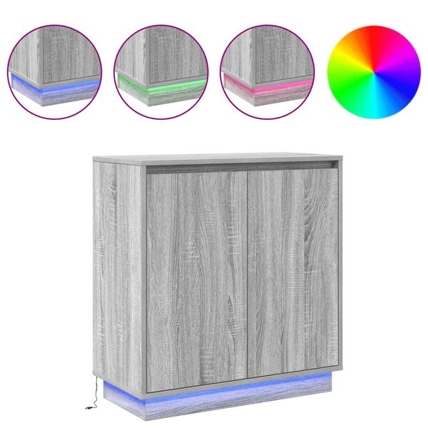 vidaXL Aparador LED Gris Sonoma 71 x 34,5 x 75 cm Madera de ingenier&iacute;a