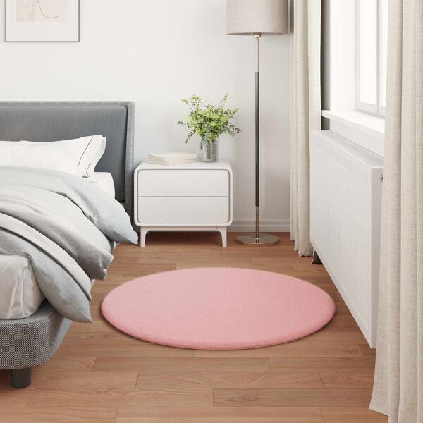 vidaXL Alfombra de Piel Sint&eacute;tica de Conejo Olite Rosa &Oslash; 80 cm