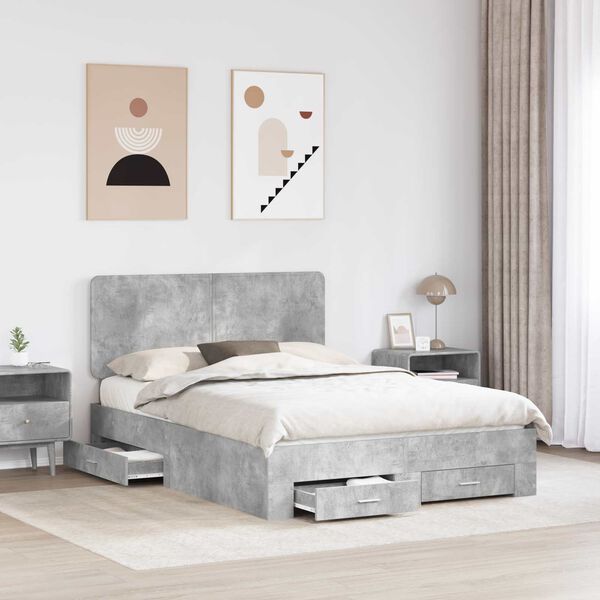 vidaXL Estructura de cama con cabecera Gris Concreto 150 x 200 cm