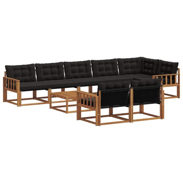 vidaXL Conjunto de sof&aacute;s de exterior con coj&iacute;n 9 pcs Natural y negro