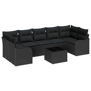 vidaXL Conjunto de sof&aacute; de jard&iacute;n con coj&iacute;n con almohada 8 pcs Negro