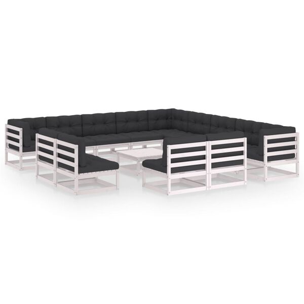 vidaXL Set de muebles de jard&iacute;n 14 pzas con cojines madera pino blanco