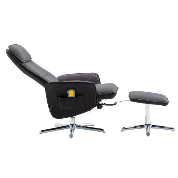 vidaXL Sillón reclinable de masaje con reposapiés tela gris y negro