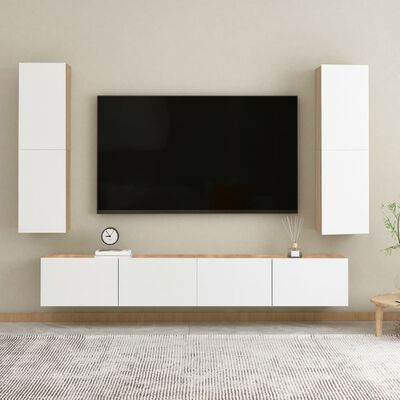vidaXL Muebles TV 2 uds contrachapada blanco roble 30,5x30x110 cm
