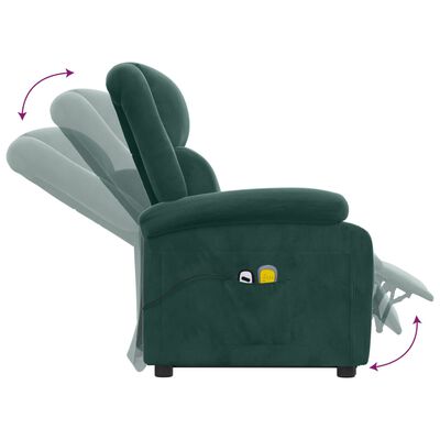 vidaXL Sillón reclinable de masaje elevable terciopelo verde oscuro