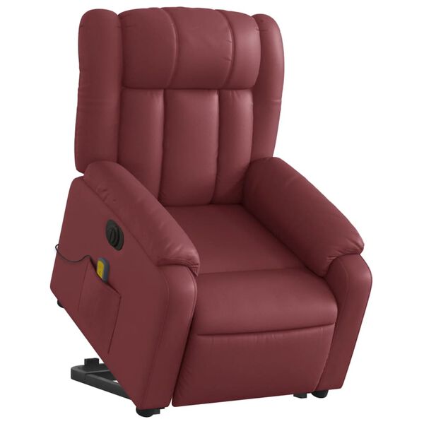 vidaXL Sill&oacute;n de masaje elevable el&eacute;ctrico cuero artificial rojo tinto