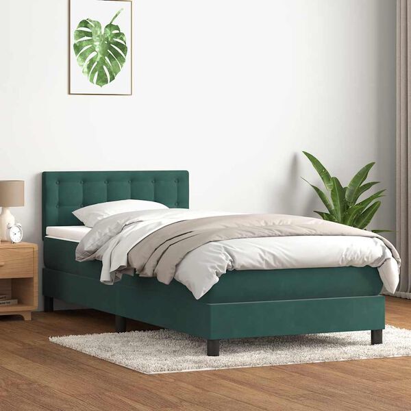 vidaXL Cama box spring con colch&oacute;n terciopelo verde oscuro 100x220 cm