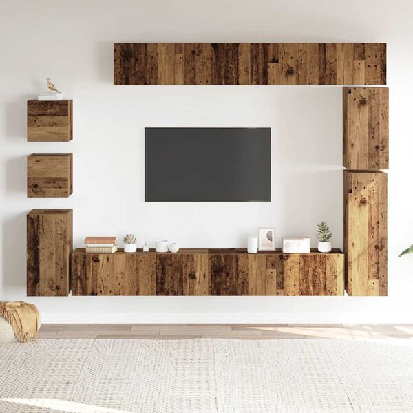 vidaXL Conjunto de mueble de TV 9 piezas montado la pared madera vieja