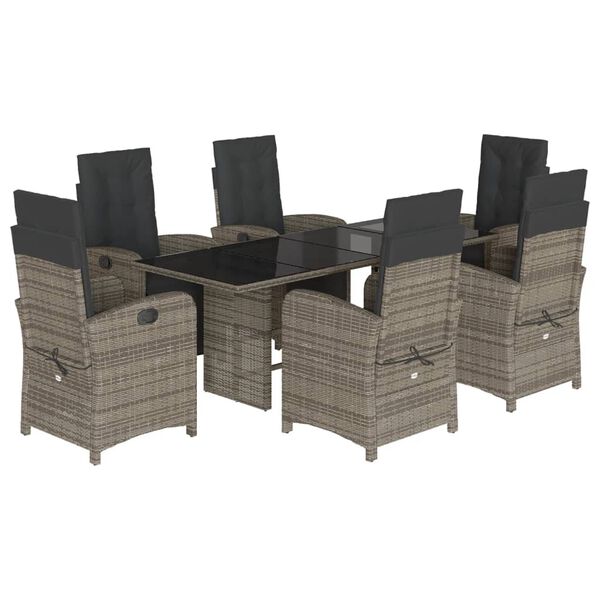 vidaXL Set comedor jard&iacute;n 7 pzas y cojines rat&aacute;n sint&eacute;tico gris