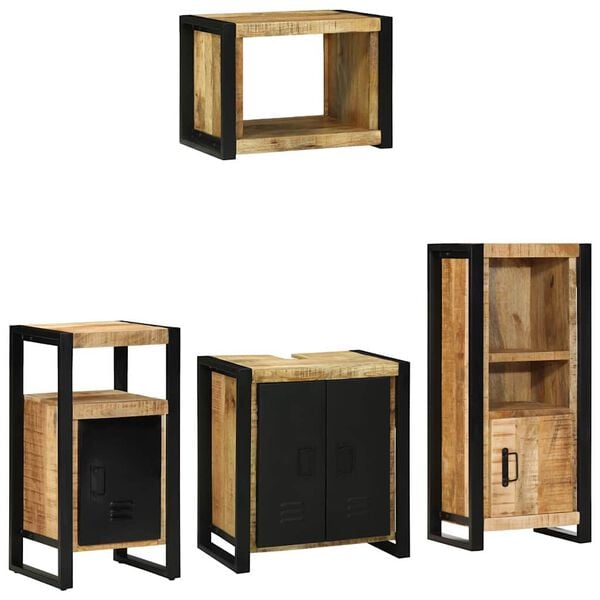 vidaXL Juego de muebles de ba&ntilde;o 4 pcs Marr&oacute;n Madera de mango maciza
