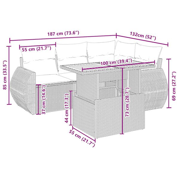 vidaXL Juego de sof&aacute;s jard&iacute;n con cojines 5 pzas rat&aacute;n sint&eacute;tico beige