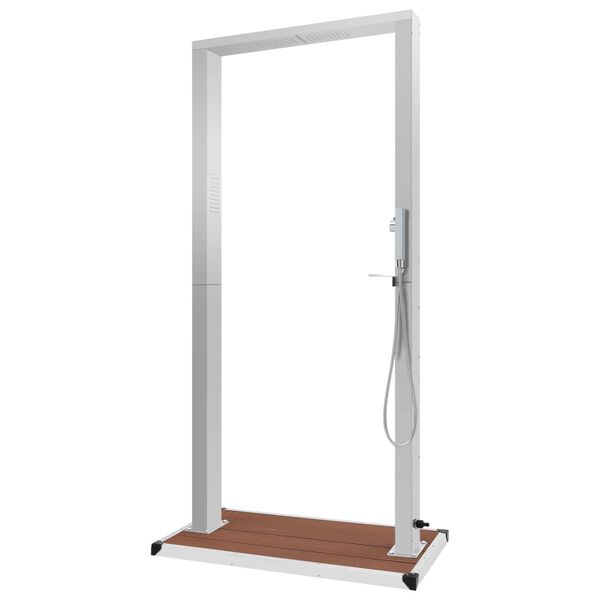 vidaXL Ducha de jardín con plato acero inoxidable y WPC