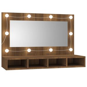 vidaXL Mueble con espejo y LED marr&oacute;n roble 90x31,5x62 cm
