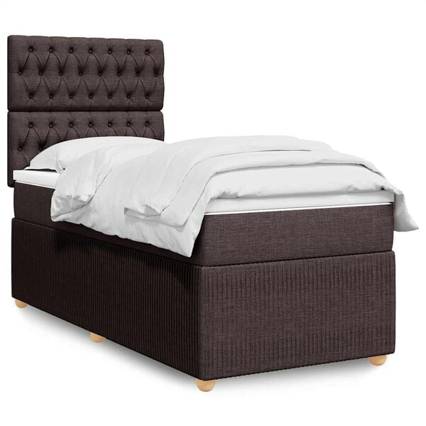 vidaXL Cama box spring con colch&oacute;n tela marr&oacute;n oscuro 90x200 cm