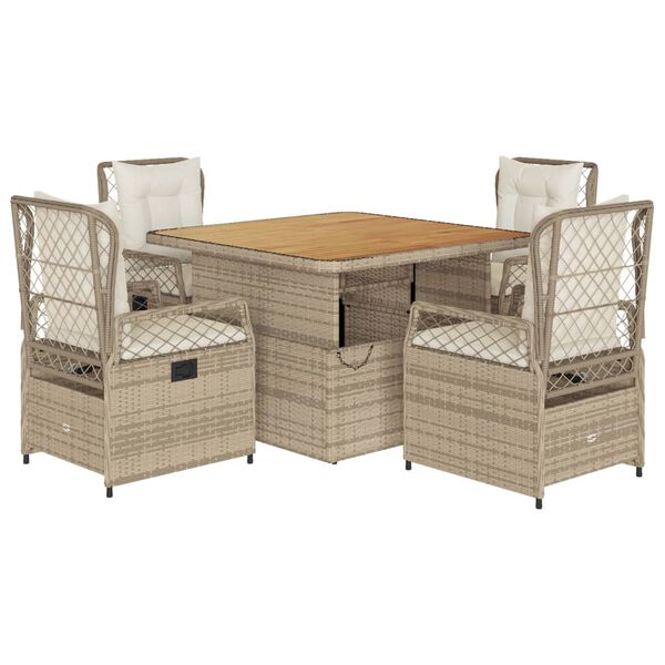 vidaXL Set comedor de jard&iacute;n 5 pzas con cojines rat&aacute;n sint&eacute;tico beige