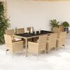 vidaXL Set comedor jard&iacute;n 9 pzas cojines rat&aacute;n sint&eacute;tico vidrio beige