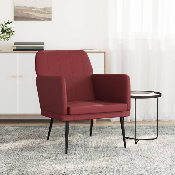 vidaXL Sillón de cuero sintético rojo tinto 61x78x80 cm