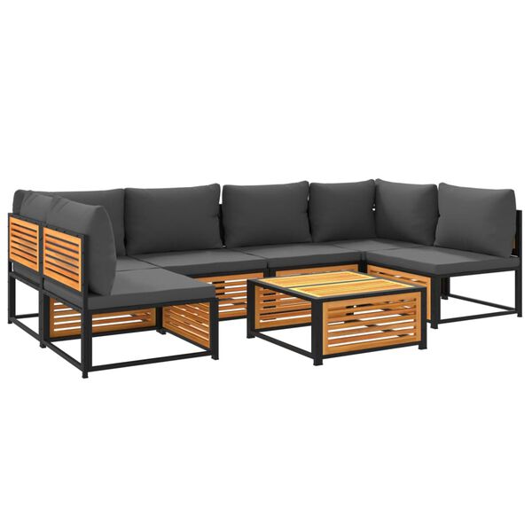 vidaXL Set de sof&aacute;s de jard&iacute;n con cojines 7 pzas madera maciza acacia