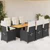 vidaXL Set de comedor de jard&iacute;n 9 pzas y cojines rat&aacute;n sint&eacute;tico negro
