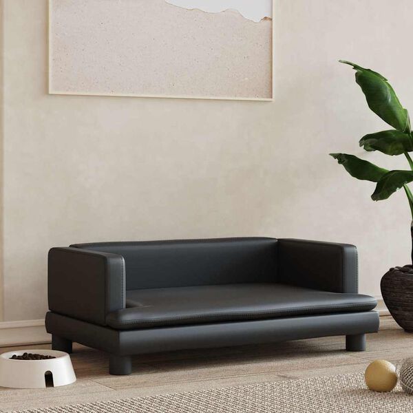 vidaXL Cama para perros de cuero sint&eacute;tico negra 80x45x30 cm