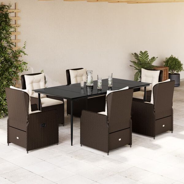 vidaXL Set comedor de jard&iacute;n 7 pzas con cojines rat&aacute;n sint&eacute;tico marr&oacute;n