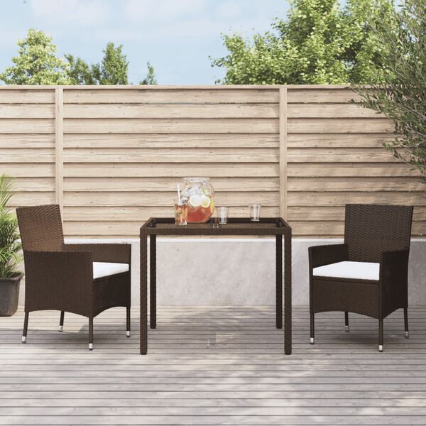 vidaXL Set comedor de jard&iacute;n 3 piezas y cojines rat&aacute;n sint&eacute;tico marr&oacute;n