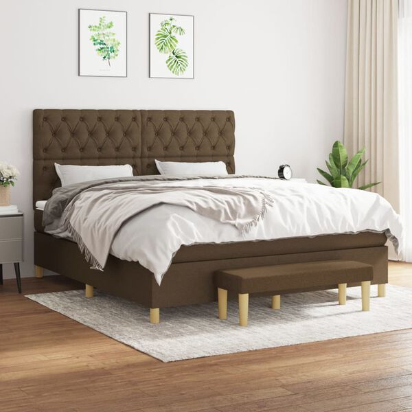 vidaXL Cama box spring con colch&oacute;n tela marr&oacute;n oscuro 160x200 cm