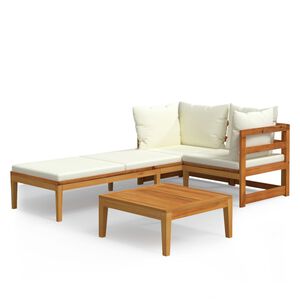 vidaXL Muebles de jard&iacute;n 3 pzas con cojines crema madera de acacia
