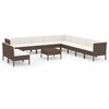 vidaXL Set muebles de jard&iacute;n 12 pzas y cojines rat&aacute;n sint&eacute;tico marr&oacute;n