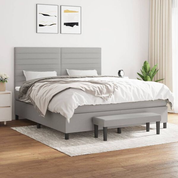 vidaXL Cama box spring con colch&oacute;n tela gris claro 180x200 cm